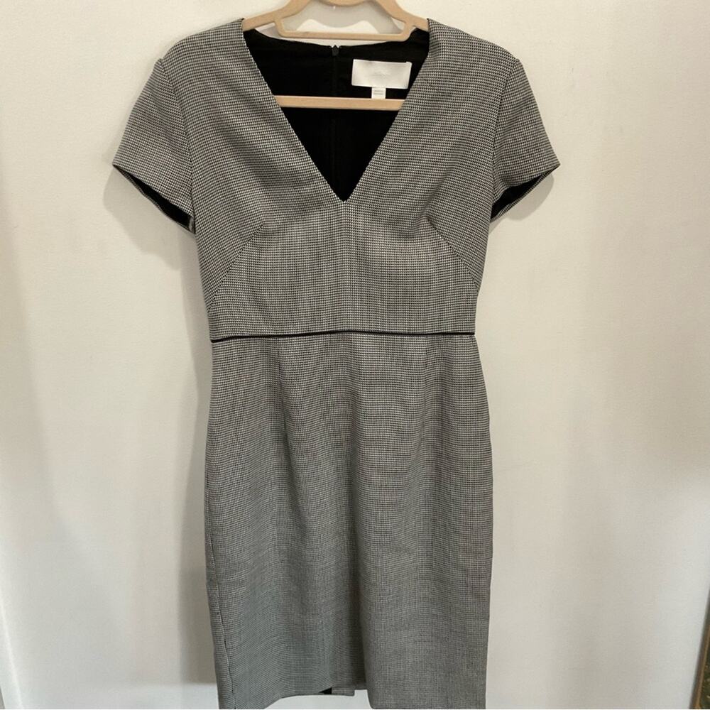Boss by Hugo Boss Black and White Textured V‑Neck Midi Dress